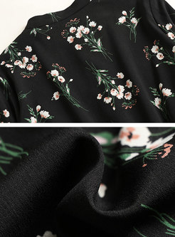 Black Long Sleeve Print A Line Blouson Dress