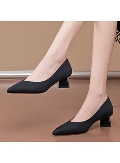 Pointed Toe Low-fronted Chunky Heel Shoes