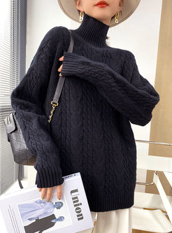 Turtleneck Pullover Loose Cable-knit Sweater