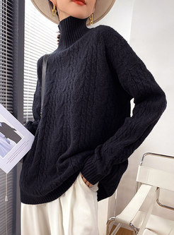 Turtleneck Pullover Loose Cable-knit Sweater