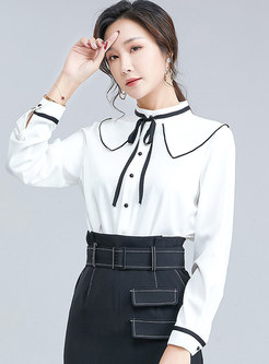 Color Block Single-breasted Sweet Blouse