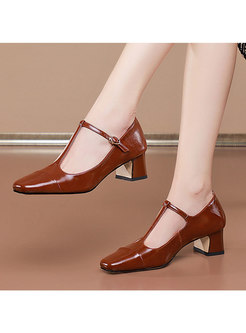 Patent Leather Low-fronted Chunky Heel Shoes