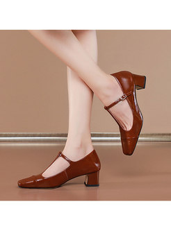 Patent Leather Low-fronted Chunky Heel Shoes