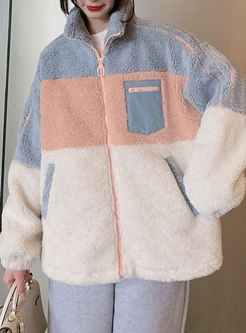 Lambswool Color-blocked Patchwork Straight Coat