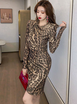 Cowl Neck Leopard Print mini Bodycon Dress