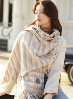 Color block Plaid Fringed Winter Scarf