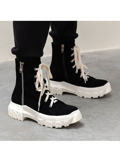 Rounded Toe Lace-up Platform Ankle Boots