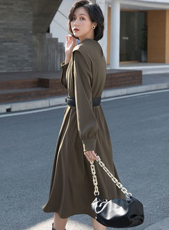 Solid Plush Long Sleeve Belted Midi Dress