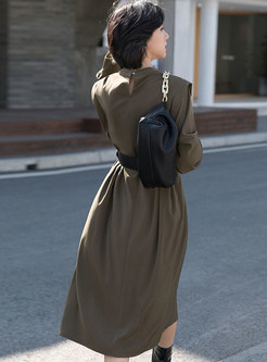 Solid Plush Long Sleeve Belted Midi Dress