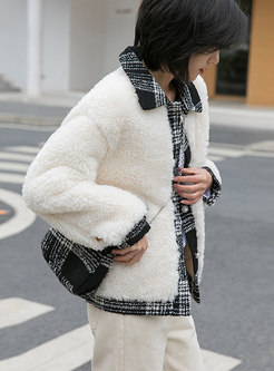 Plaid Patchwork Lambswool Short Coat With Bag