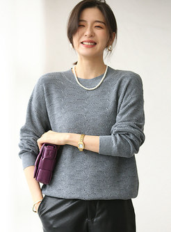 Solid Pullover Openwork Loose Sweater