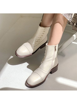 Patent Leather Low Chunky Heel Short Boots