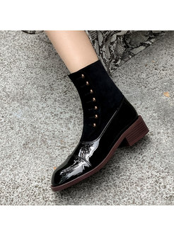 Patent Leather Low Chunky Heel Short Boots