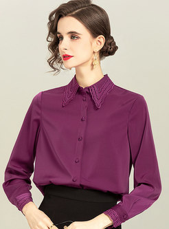 Solid Lapel Openwork Single-breasted Blouse