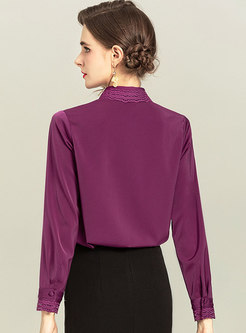 Solid Lapel Openwork Single-breasted Blouse