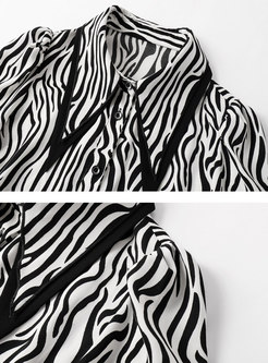 Turn Down Collar Zebra Chiffon Blouse