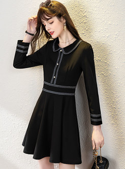 Black High Waisted A Line Mini Dress