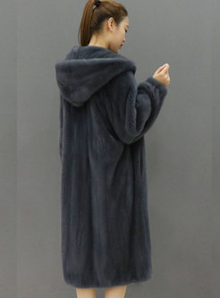 Hooded Solid Straight Long Faux Fur Coat