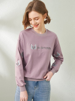 Crew Neck Embroidered Pullover Sweatshirt