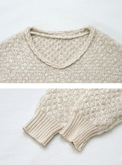V-neck Pullover Loose Cable-knit Sweater