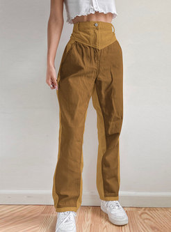 High Waisted Patchwork Corduroy Straight Pants