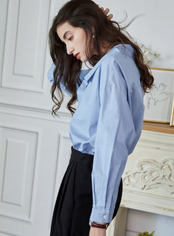 Solid Lapel Pullover Loose Blouse