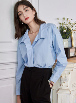 Solid Lapel Pullover Loose Blouse