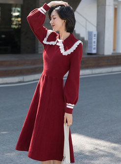 Color-blocked A Line Midi Sweater Dress