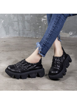 Retro Rounded Toe Platform Non-slip Loafers