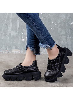 Retro Rounded Toe Platform Non-slip Loafers