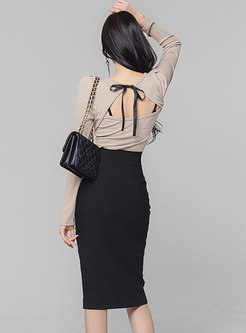 Pullover Back Openwork Sheath Skirt Suits