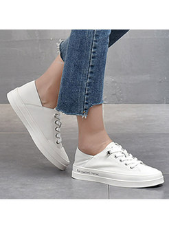 Rounded Toe PU Lace-up Casual Flats