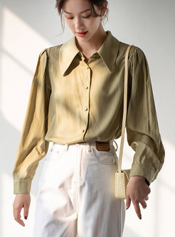 Solid Turn Down Collar Single-breasted Blouse