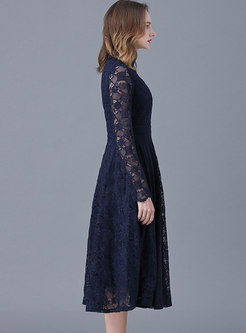 Plus Size Long Sleeve Lace Midi Dress