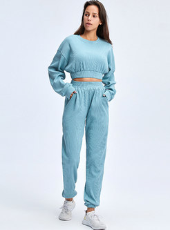 Casual Pullover High Waisted Fitness Tracksuit