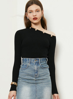 Asymmetric Pullover Cold Shoulder Sweater