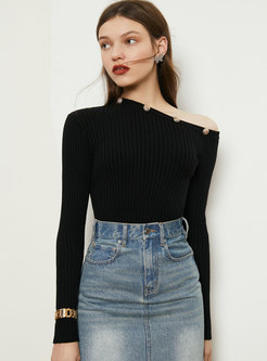 Asymmetric Pullover Cold Shoulder Sweater