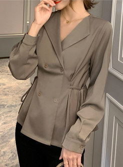 Lapel Double-breasted Slim Chiffon Blouse