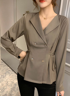 Lapel Double-breasted Slim Chiffon Blouse