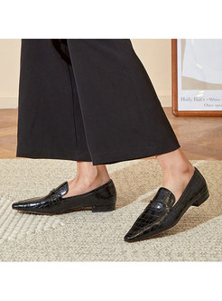 Solid Square Toe Low Block Heel Loafers