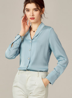 Lapel Single-breasted Silk Solid Blouse