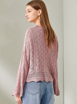 Flare Sleeve Openwork Pullover Sweater