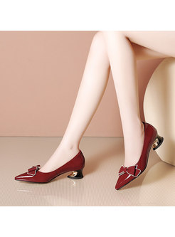 Pointed Toe Bowknot Block Heel Shoes