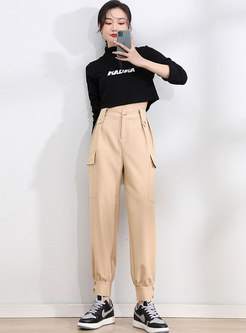 High Waisted Casual Ankle-tied Cargo Pants