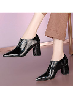 Pointed Toe Solid Chunky Heel Shoes