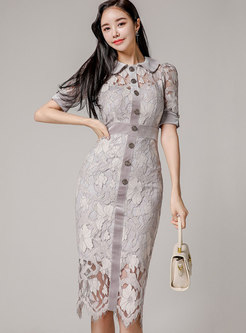 Lace Openwork Patchwork Bodycon Dress