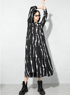 Black Plus Size Striped Shift Maxi Dress