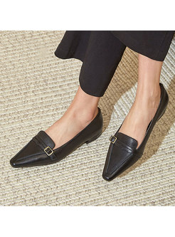 Pointed Toe Metal Buckle Non-slip Loafers