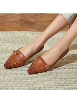Pointed Toe Metal Buckle Non-slip Loafers