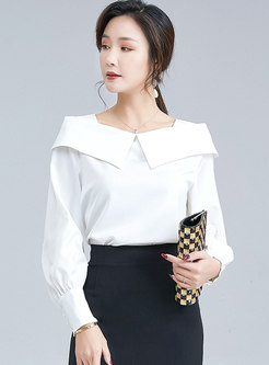 Off Shoulder Solid Pullover Chiffon Blouse